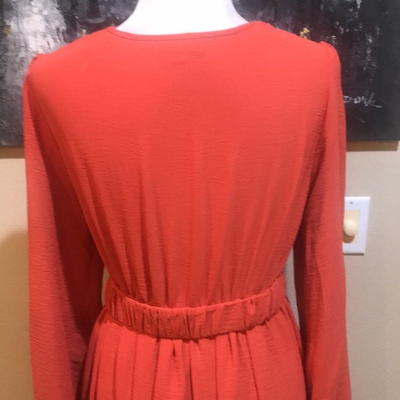 Orange Long Ruffled Sleeve Faux Wrap Belted Waist Maxi Dress-Size M - Picture 8 of 14